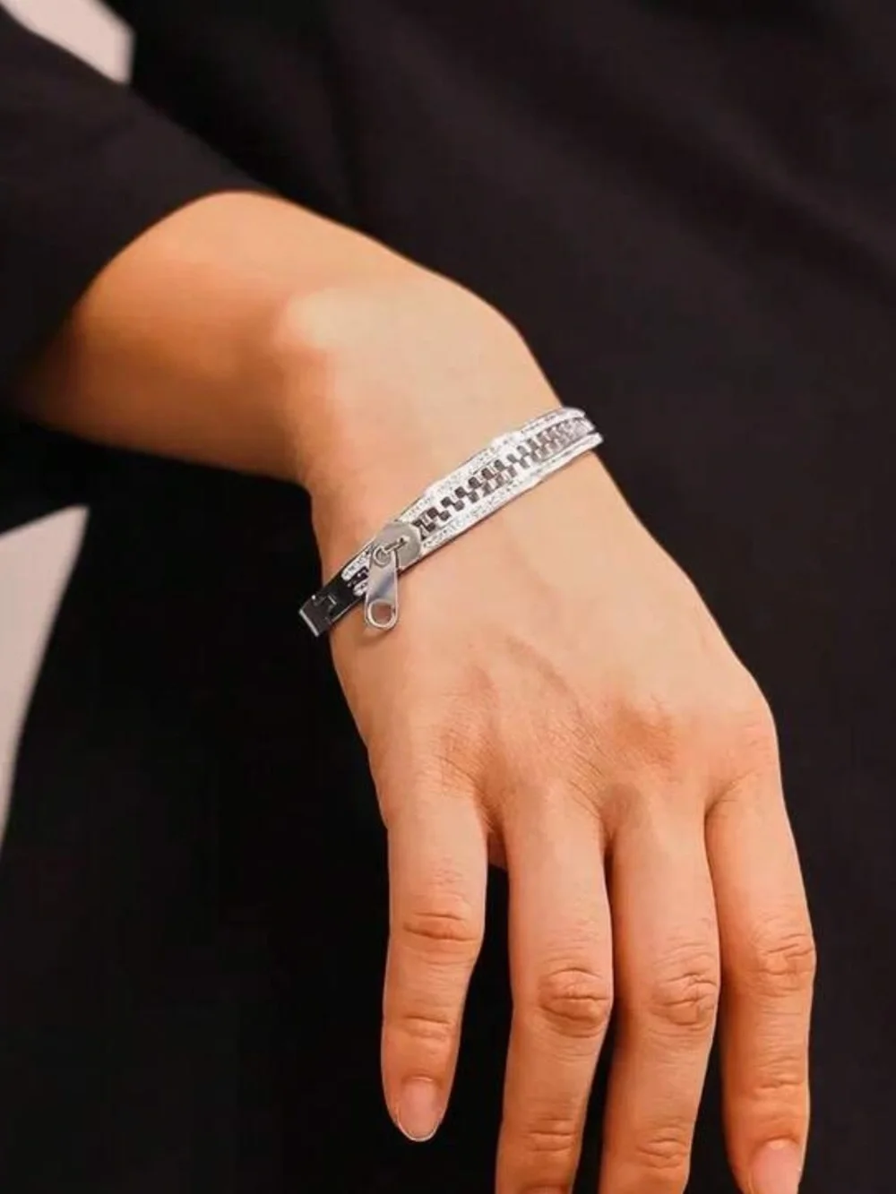 Modern Silver Zipper Bangle Bracelets